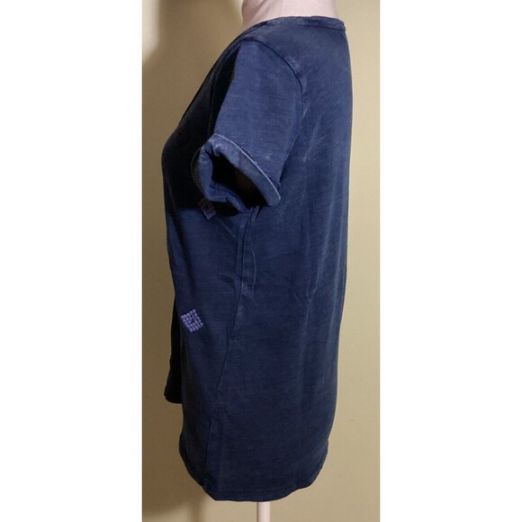 Lucky Brand Women's Size M Blue Embroidered Diamond Short Sleeve Blouse - Picture 4 of 7